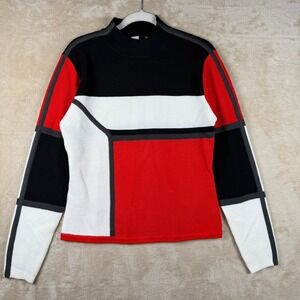 Obermeyer 1947 Womens Red White Black Colorblock Wool Blend Mock Neck Sweater M